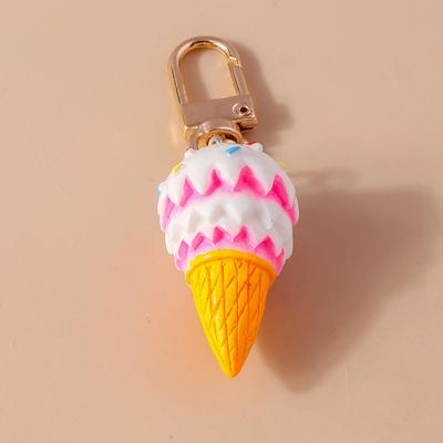 Cute Resin Ice Cream Keychain Simulated Food Key Ring Pendant for Women Girls Handbag Decor DIY Handmade Jewelry Gift