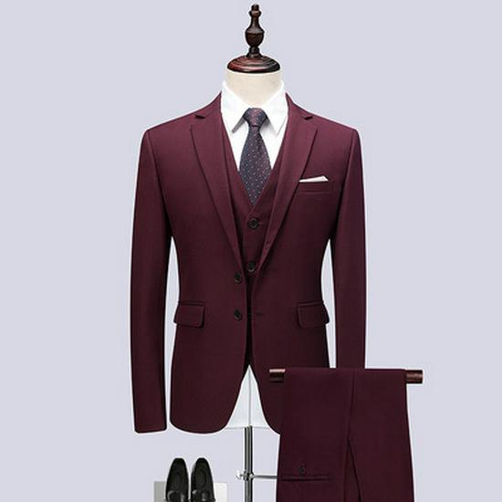 Men's Year-Round Solid Color Business Casual Two-Button Suit Three-Piece Set, Plus Size Options Available