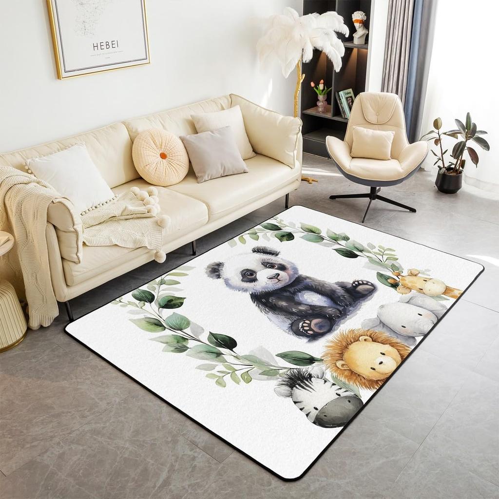 Erosebridal Nursery Jungle Animal Kids Area Rug 4'11" x 3'3" | Safari Elephant Giraffe Carpet for Boys Girls Cartoon Koala Lion Indoor Floor