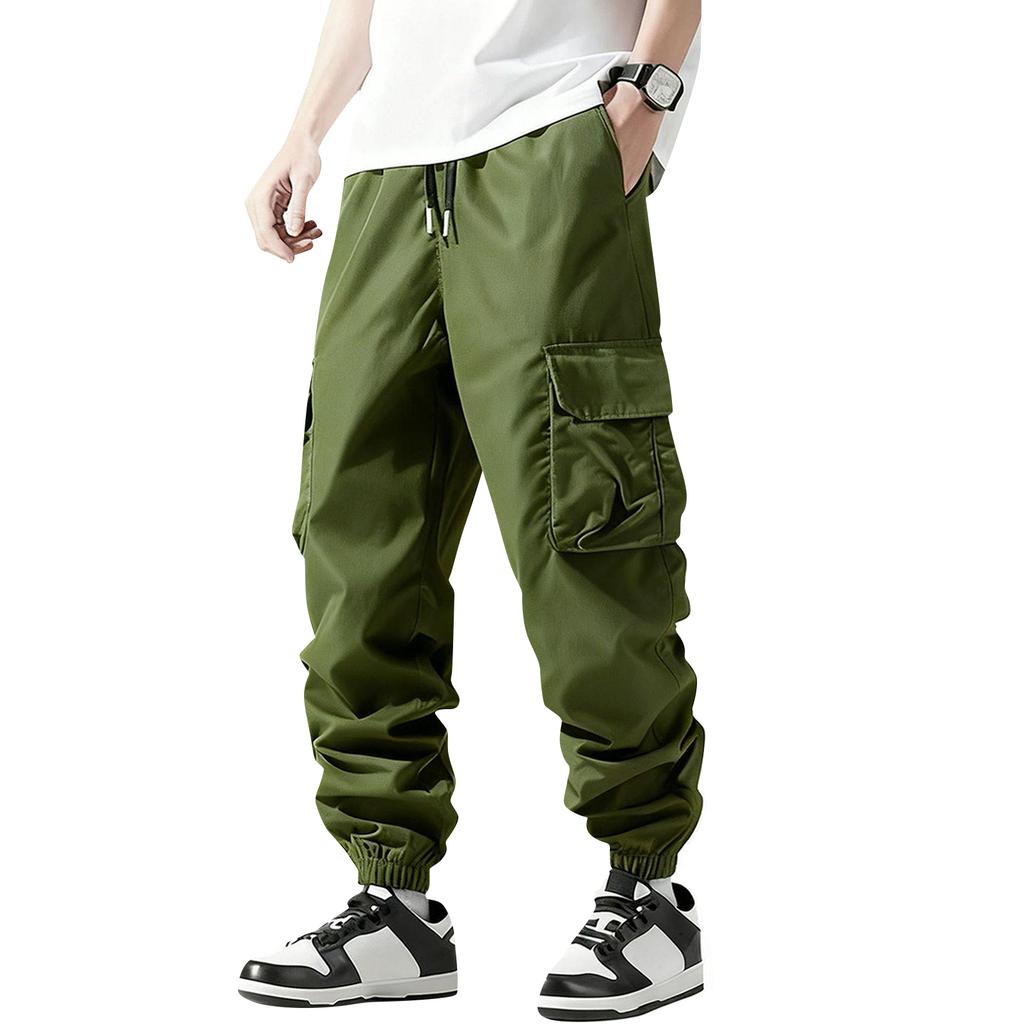 Herren Sommer Multi-Pocket Cargo Jogginghose Outdoor Langlebige Gerade Bein Arbeits Hose mit Elastischen Bündchen und Verstellbarem Bund