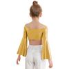 Flickors Prestanda Crop Top Lång Utställd Ärm Off Shoulder Metallisk Design Födelsedagsfest Toppar