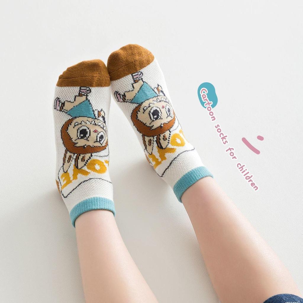 5 Paar Labubu Kindersocken, Mädchen-Baumwollsocken, Dünne und niedliche Cartoon-Atmungsaktive Socken für Frühling und Sommer