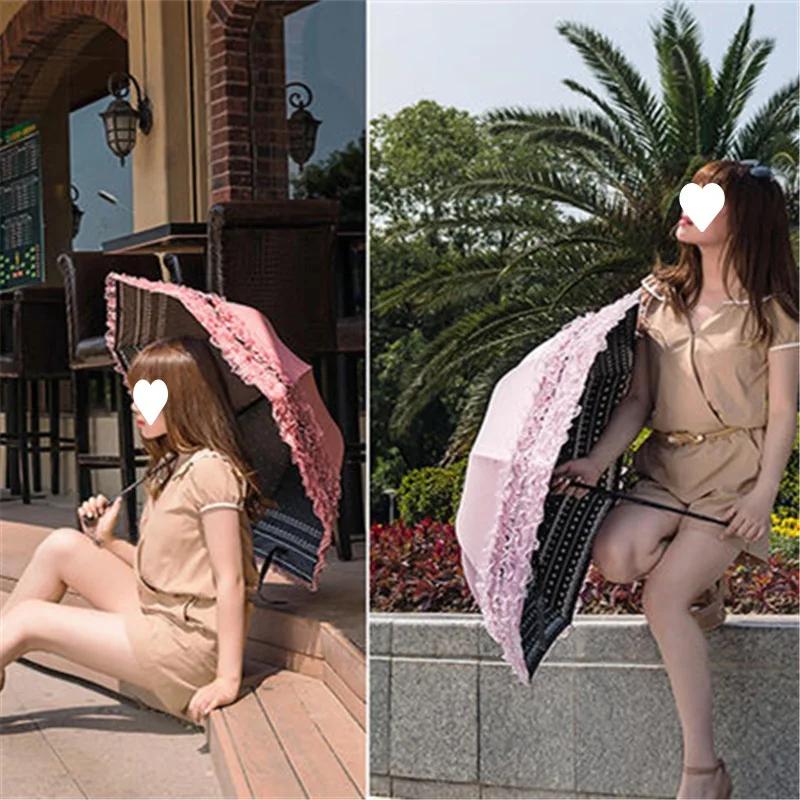 Vintage Lace Parasol Uv Protection Folding Umbrella Stylish Lace Folding Umbrella for Sun Protection Rain Lightweight Portable
