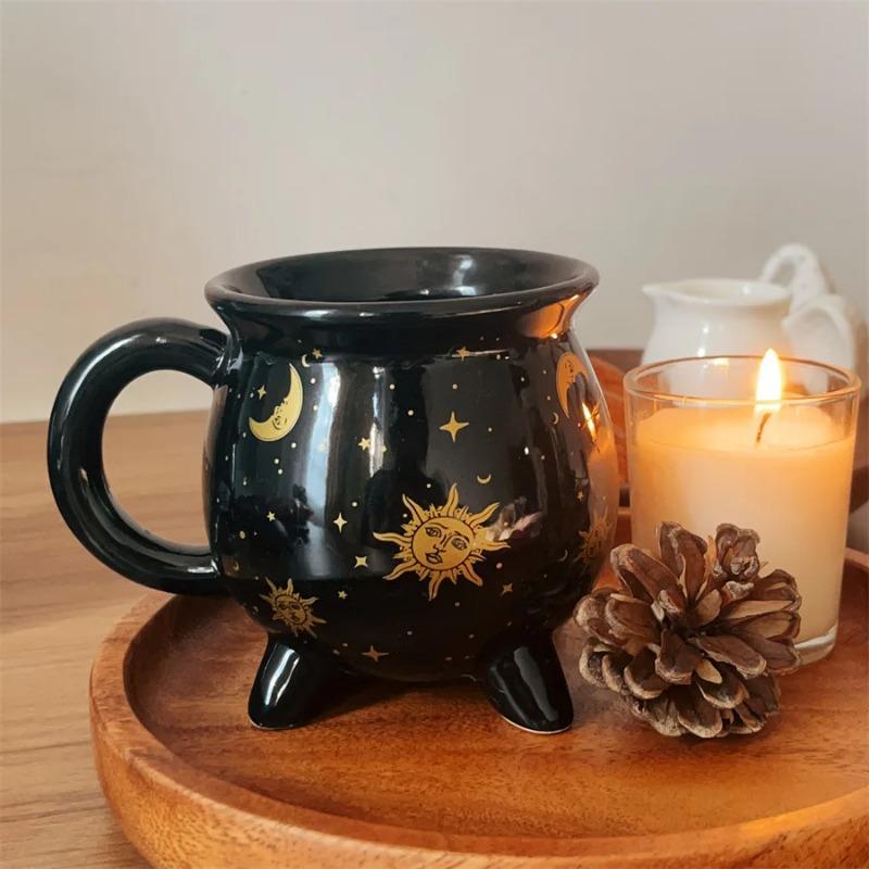 Kubek Kociołek 350ml Czarny Ceramiczny Kubek Wiedźmy, Uroczy Kubek z Motywem Eliksiru Czarodziejki, Idealny na Święta Bożego Narodzenia, Święto Dziękczynienia, Imprezę