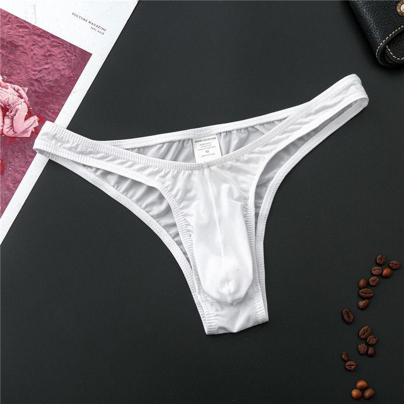 Penis Pouch Briefs Men Sexy Underwear Ice Silk Semi-Transparent Underpants Bulge Bag Panties Male See Through Bikini Trunks