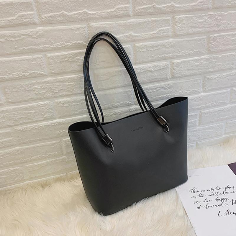 Simple Style Large Capacity Shoulder Bags For Women Solid Color Fashi Pu Leather Handbag Totes Female Shopping Bag Pack