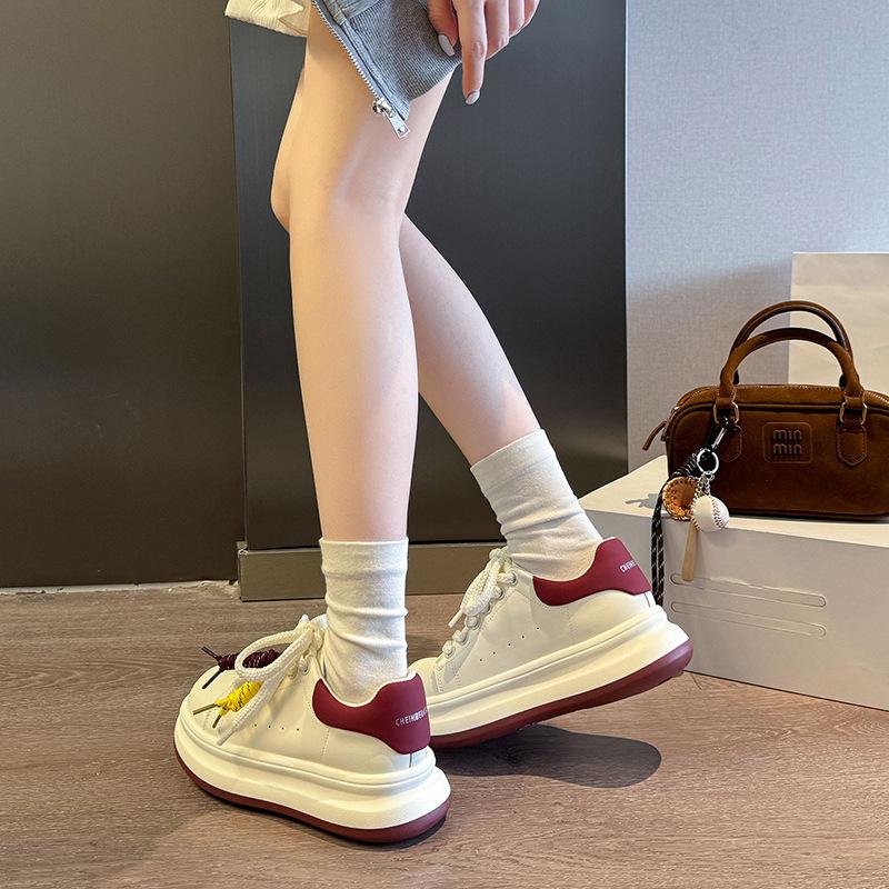 Thick-soled Hong Kong-style Breathable Little White Shoes Women's New Casual Outdoor Muffin Shoes Leather Thin Sports Shoes