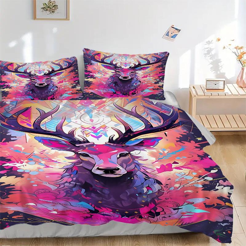 

3pcs Deer Art Print Duvet Cover Set, Soft Comfortable Duvet Cover,Guest Room (1*Duvet Cover + 2*Pillowcase, Without Core) yy251104113 135x200cm