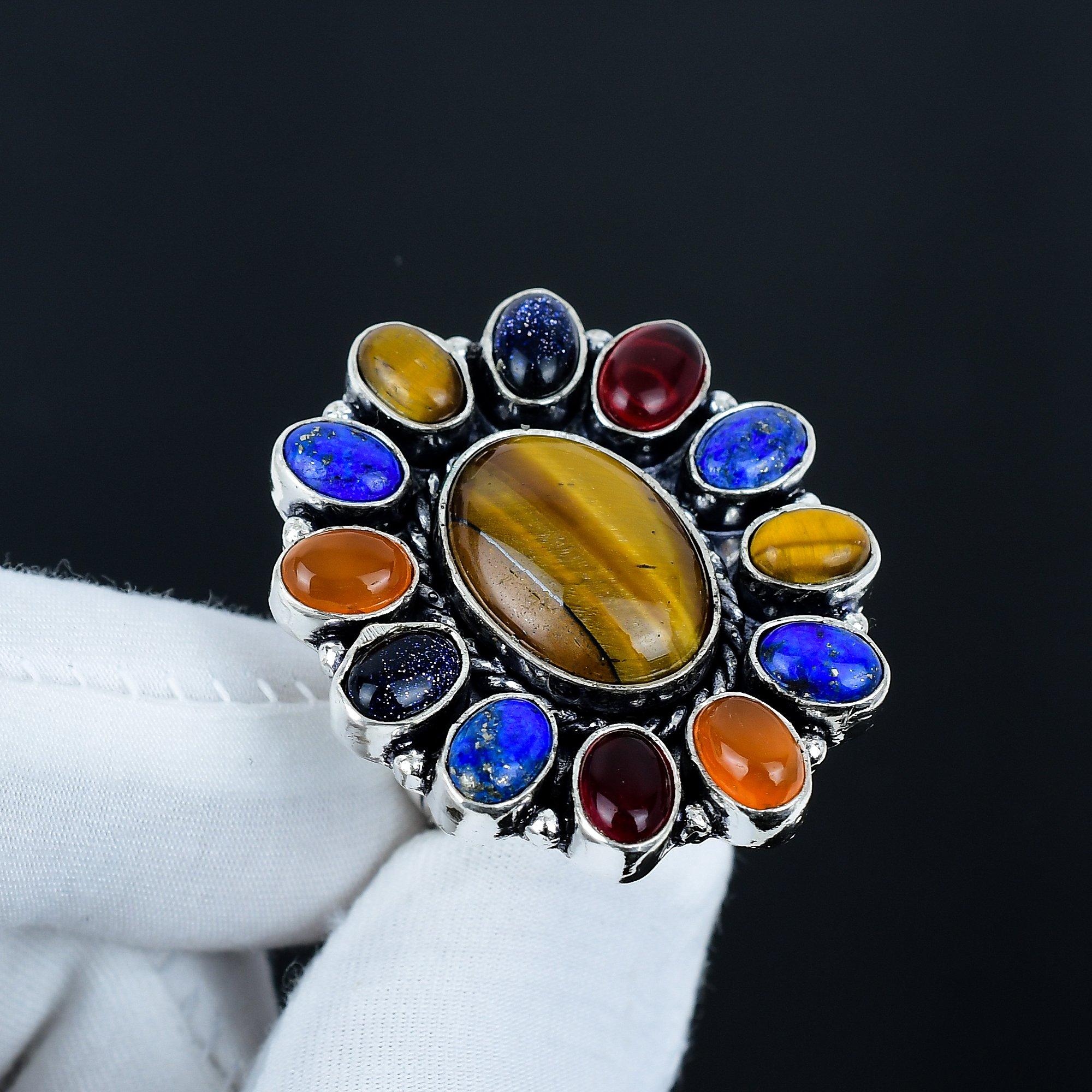 

Удивительное кольцо-цветок с 7 камнями чакр, кольцо из серебра 925 пробы, подарок для нее, овальный камень, элегантное кольцо ручной работы, серебряное кольцо-цветок 7 чакр в подарок US 16 коричневый