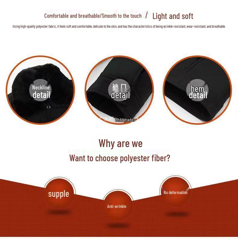 Men's Winter Coat for Seniors - Thickened Cotton Padded Jacket with Buttons for Ages 70-80