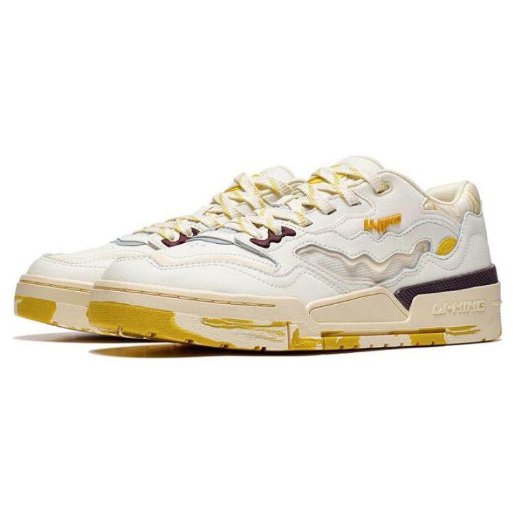 Li Ning 001 Btc Prm Fabric Synthetic Leather Non-Slip Wear-Resistant Low-Top Skate Shoes Men Sneaker White Yellow AGCT067-3