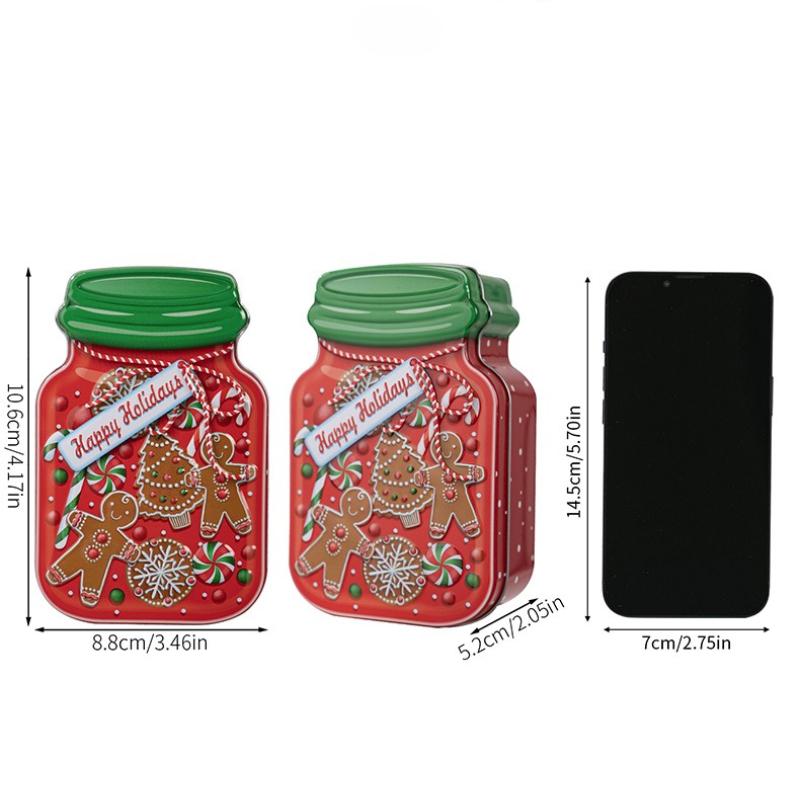 Christmas Candy Box Mason Jar Shape Cookie Container Metal Gift Box Party Favors Holiday Storage Reusable Treats Decorative Jar