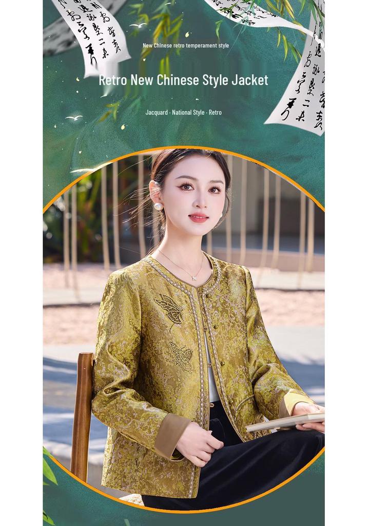 New Arrival 2026 Chinese Style Embroidered Spring Jacket for Middle-Aged & Elderly Women, Short High-End Design for Spring & Autumn