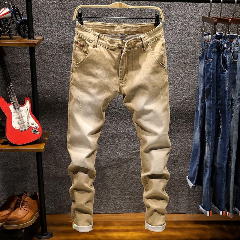 Jeans casual masculino de cintura média para primavera e verão
