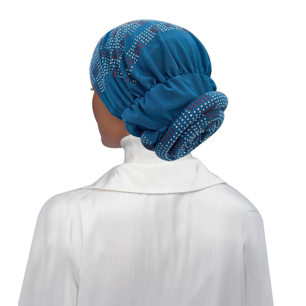 Full Diamonds Women's Donut Turban Cap Elastic Muslim Headscarf Bonnet Female Headband Hat African Caps Lady Hair Accessories