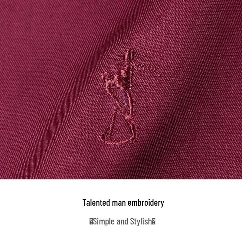 Caizi Men's Slim Fit Embroidered Long-Sleeve Business Casual Shirt