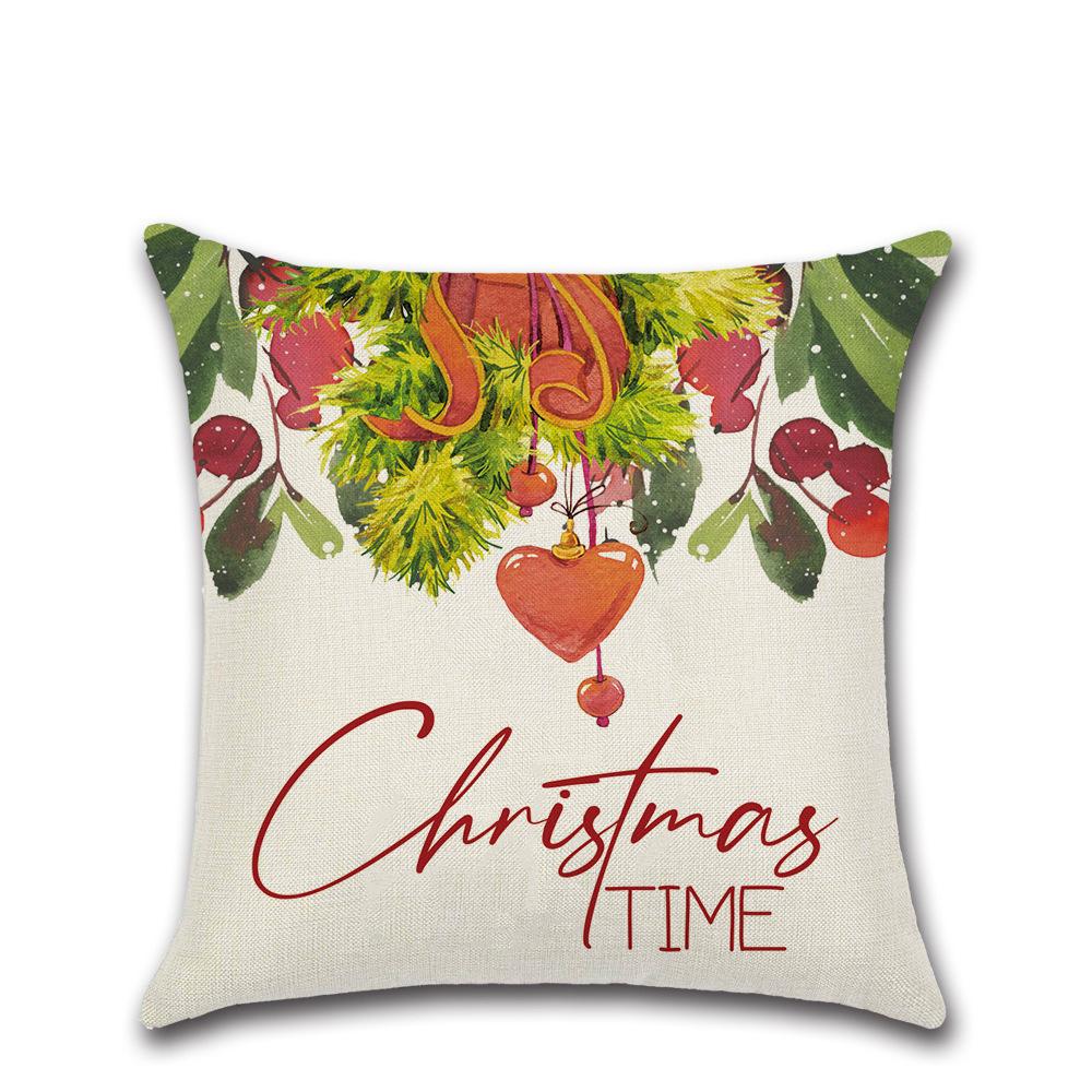 New Christmas Printed Linen Cushion Cover Elk Santa Claus Home Sofa Decorative Cushion Cover