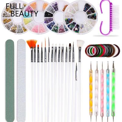 37Pcs Set Nail Art Brushes Pen Dotting Tool Manicure Rhinestones Bead Decoration