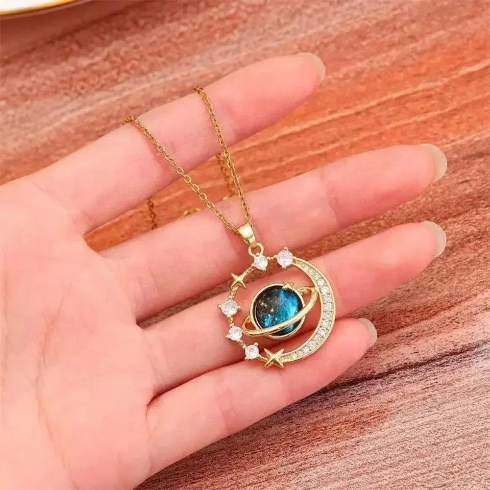 Starry Planet Necklace Niche Design Chain Titanium Steel Luxurious and Shiny Elegant Chinese Style Pendant