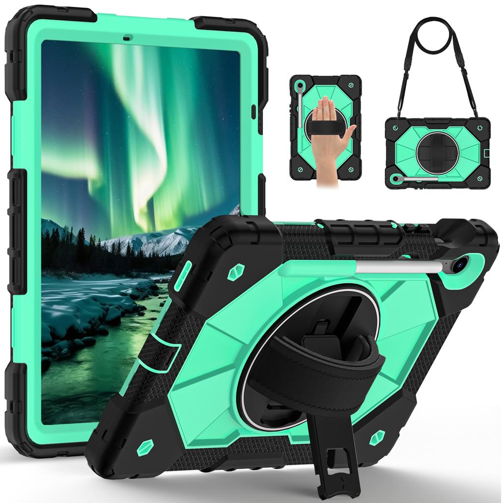For Samsung Galaxy Tab S10 FE/S9 FE/S9 Case Silicone+PC Kickstand Tablet Cover with Handy Strap