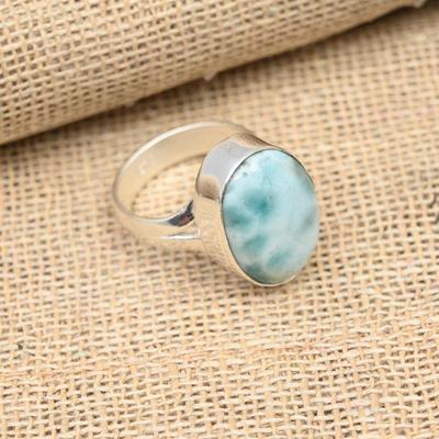 Larimar Edelstein handgefertigter Schmuck 925 Sterling Silber Ring für Weihnachten