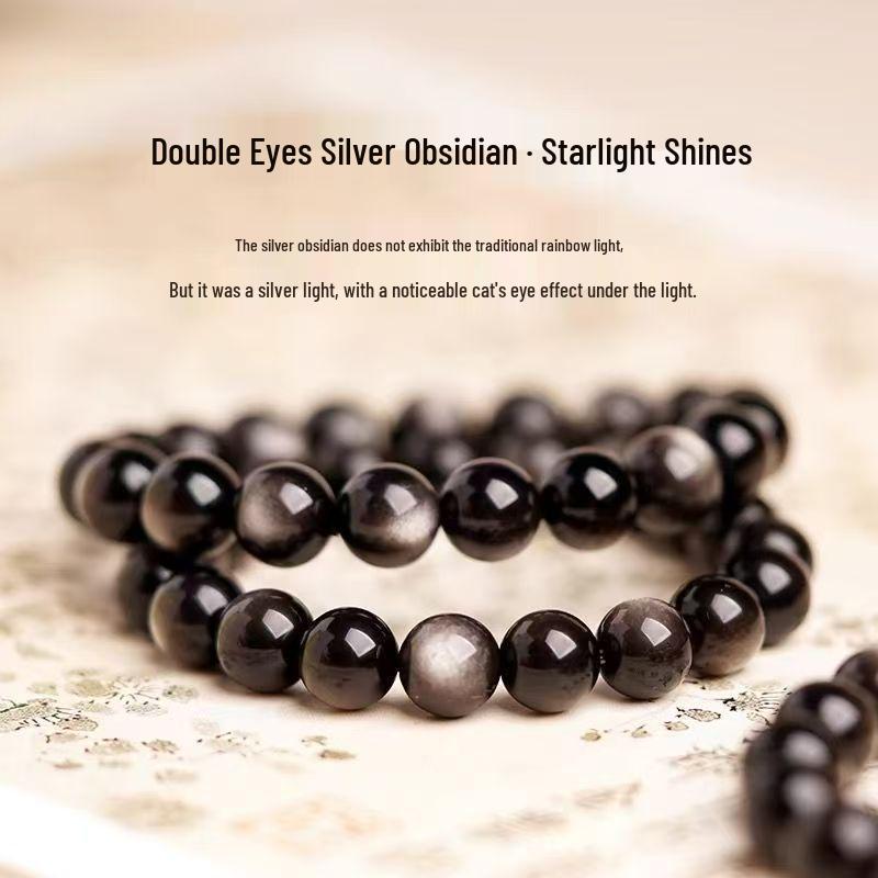 Natural Obsidian Bracelet: Silver Obsidian Lucky Beads for Men & Women, Zodiac Birthday Gift, Genuine Buddhist Beads.