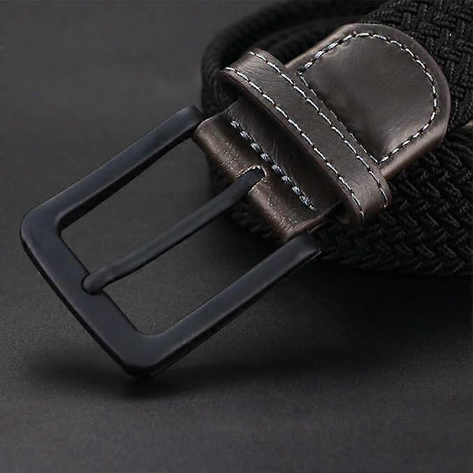 105cm Mens Belt, Elastic Belt for Men, Black Belt Buckle Stretch Woven Belt