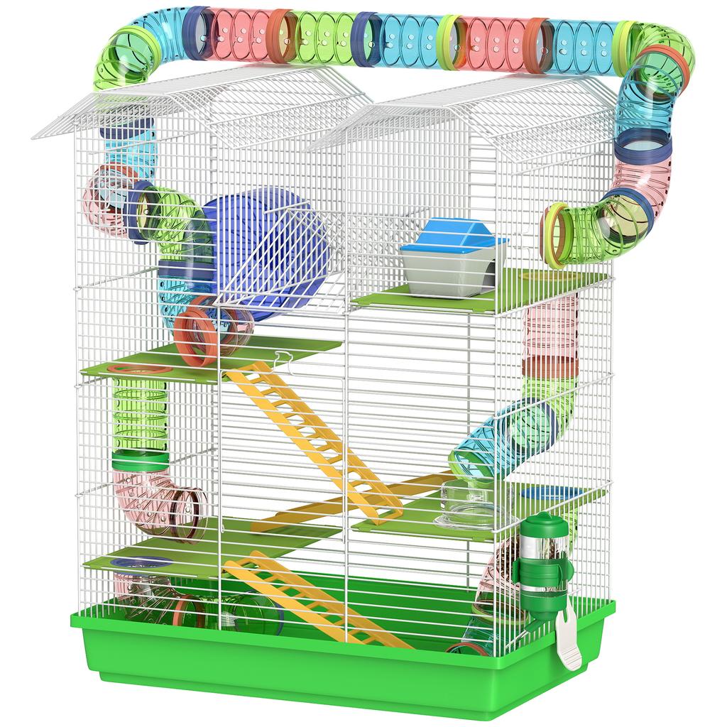Cage for Hamsters, Mice, and Small Rodents with Tunnel, Feeder, Wheel, and Toy, 47 X 30 X 59 Cm, Green