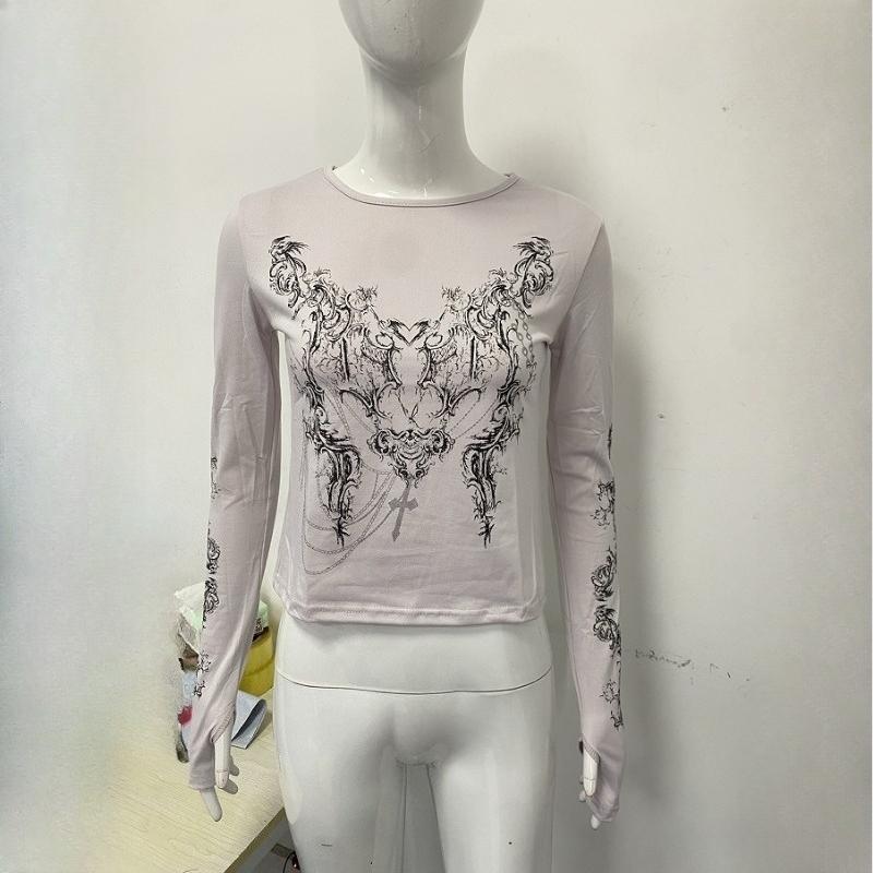 Y2K New dámské top tričko s dlouhým rukávem Gothic Dark Clothing