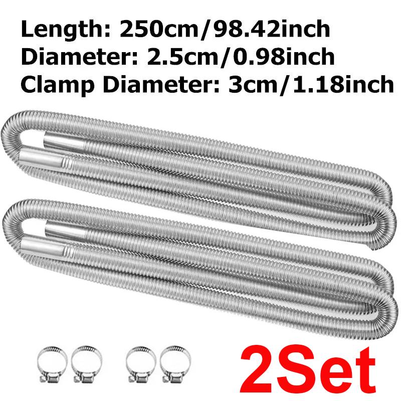2X 60cm 100cm 120cm 150cm 200cm 250cm 300cm Air Diesel Parking Heater Stainless Steel Exhaust Pipe Tube Vent Hose Car Truck Van