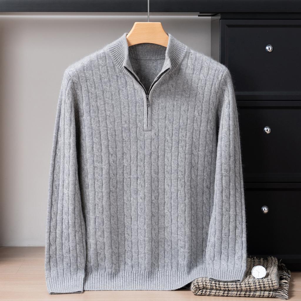 Thickened zipper semi-high pure cashmere sweater long-sleeved pullover sweater high luxury knitted sweater
