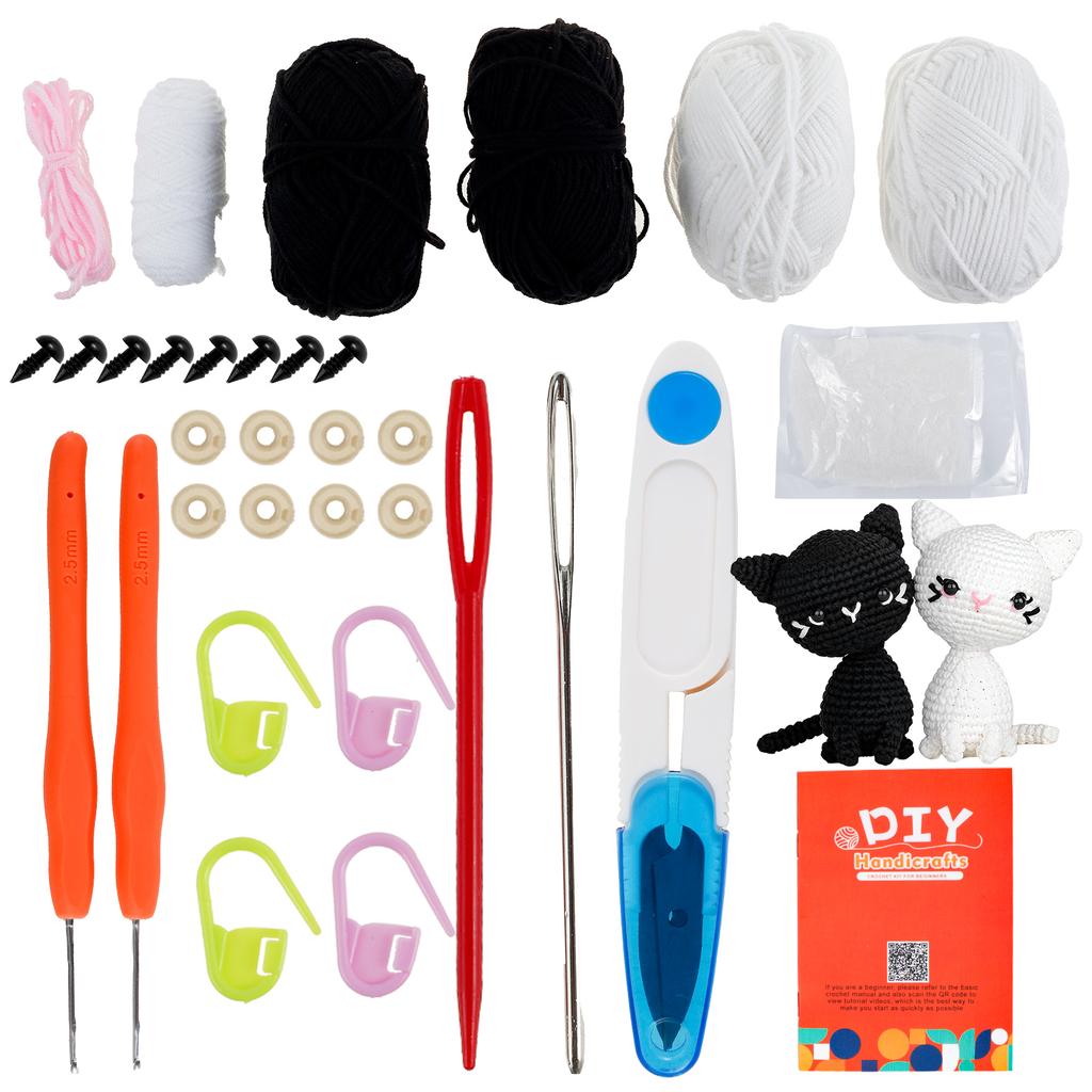 Starter Crochet Kit Cat/Pig Crochet Knitting Kit Complete Crochet Beginners Set DIY Crochet Animal Kits with Yarn Crochet Hooks