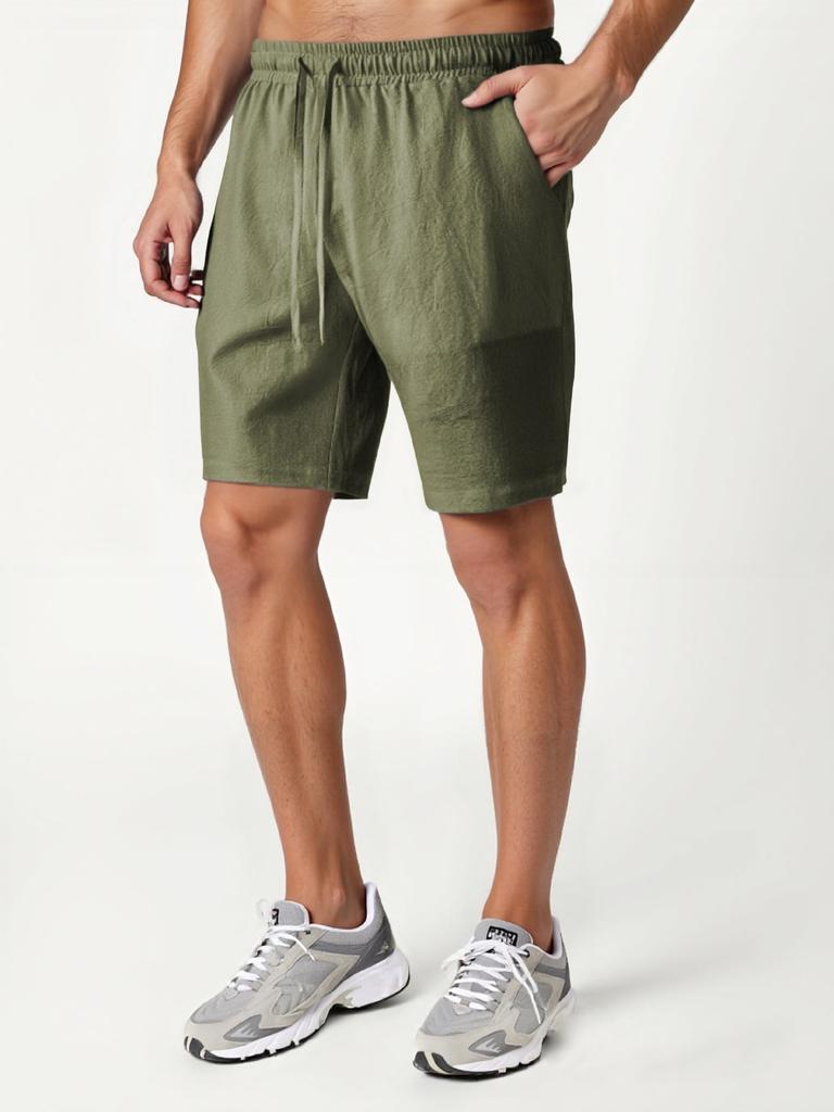 2025 Herren Sommer Neu Einfarbig Kordelzug Reine Baumwolle Locker Sportshorts Lässige Vielseitige Shorts