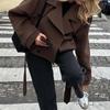 European and American Women's Clothing Big Lapel Woolen Sweater Fashion Short Belt Coat Jacket