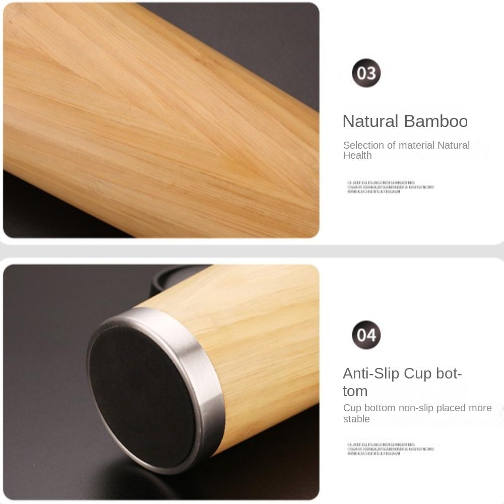 401-500ml Stainless Steel and Bamboo Travel Mug Portable Handle Office Cup Vacuum Coffee Cup