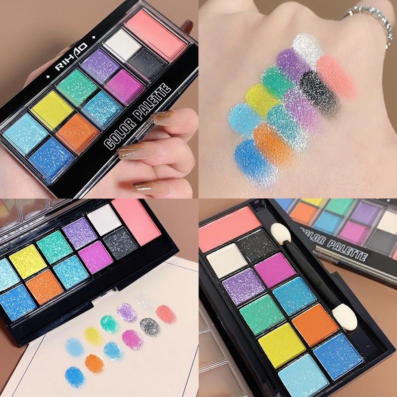 Ri Hao 10-Color Eyeshadow & Blush Palette - Perfect for June 1st Festival, Stage Makeup, Shimmer & Pearlescent for Beginners.