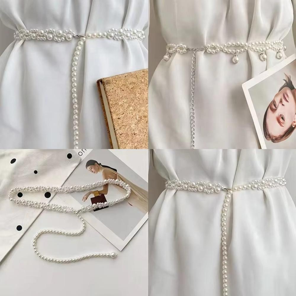 Temperament Elegant Waist Belt 100cm Pearl Belt Fashion Pearl Waist Chains  Girls Dress Strap