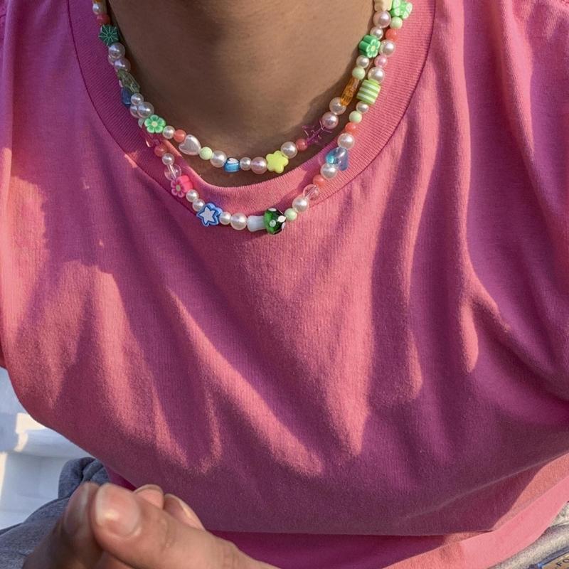 2-elementowy ręcznie robiony naszyjnik z koralików, kołnierzyk, łańcuszek na obojczyk, modny kwiatowy naszyjnik dla kobiet, akcesorium biżuteryjne hip-hopowe