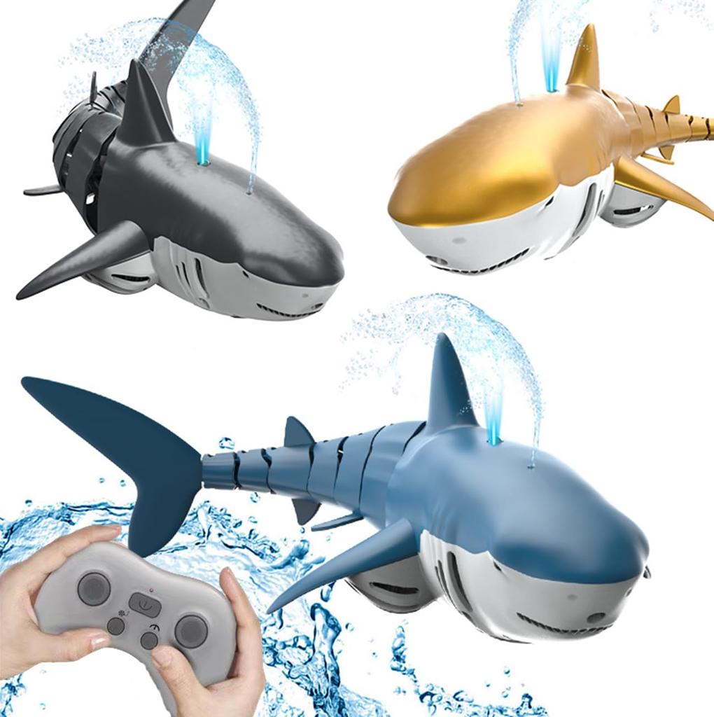 WEECOC Robot Shark RC Speedboat, New Version, Waterproof, Kids Gift (Gray)