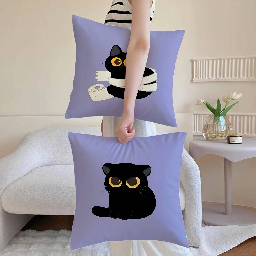 Cartoon Cute Black Cat Home Pillow Case Printed Brushed Fleece Pillow Baby Skin-Touch Eco-Friendly Dye-Sublimat