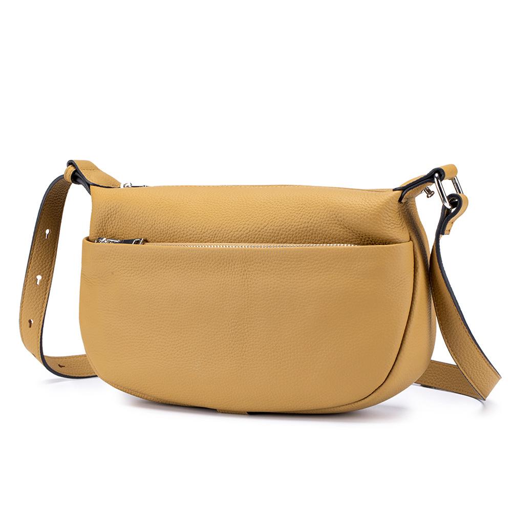 Genuine Leather Simple Dumpling Bag, 2026 Women's Handbag First Layer Cowhide Versatile Shoulder Crossbody Commuter Saddle Bag
