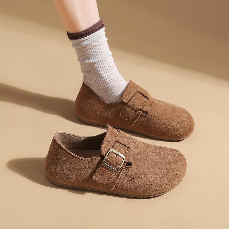 New Leather Shoes Women's Shoes Flat Heel Retro Japanese Soft-soled Birkenstocks Ladyshoes