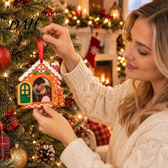 Festive Wood Photo Frames Christmas Frame Pendant with Hanging Rope, Personalized Wooden Picture for Holiday Custom Keepsake Ornaments Tree