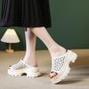 Leather platform slippers women's summer new outer wear hollow hole shoes versatile open-toed high-heeled sandals