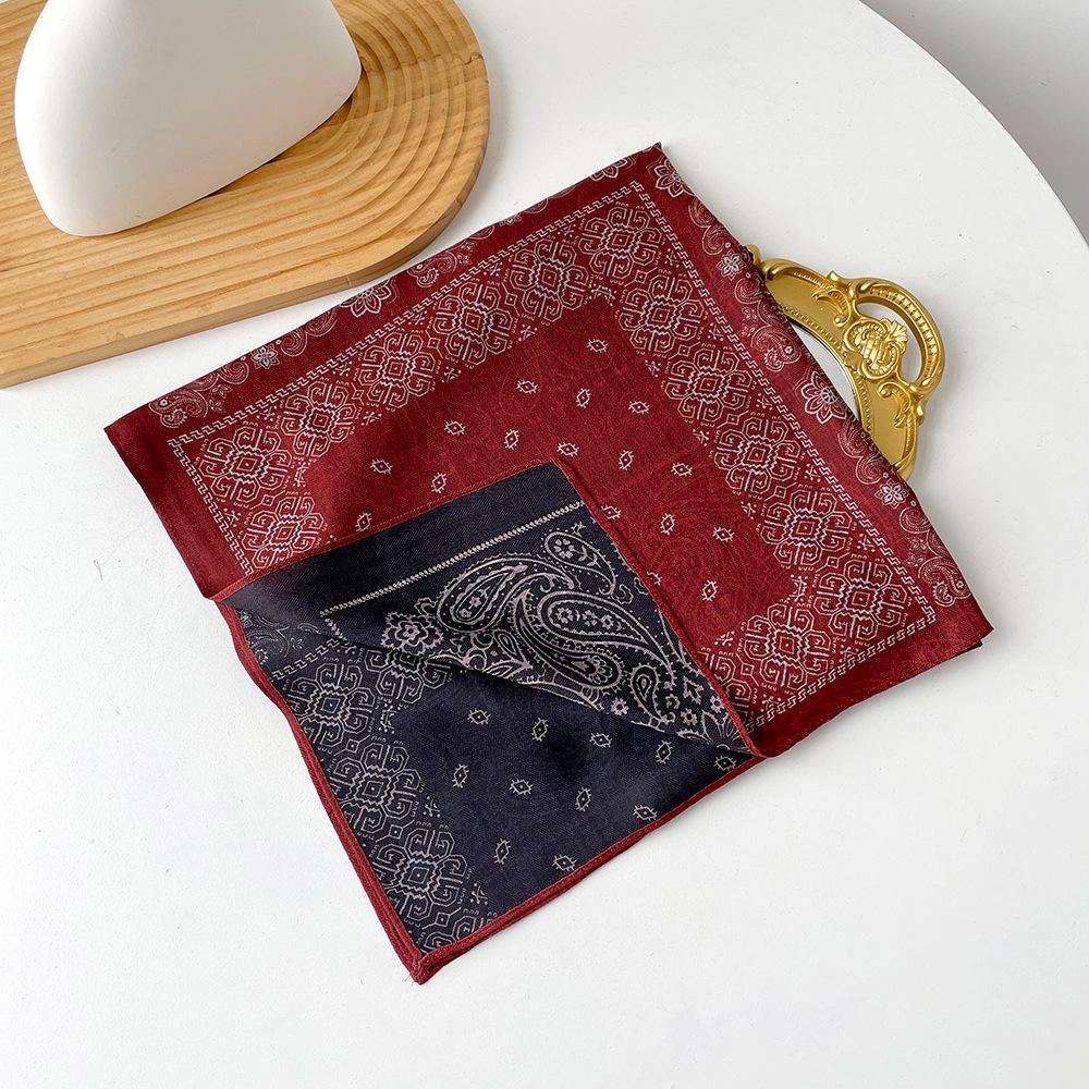 Retro Flower Silk Scarf Autumn and Winter Temperament Elegant Scarf Herringbone Silk Scarf Double-sided Literary Square Scarf Cotton and Linen Square