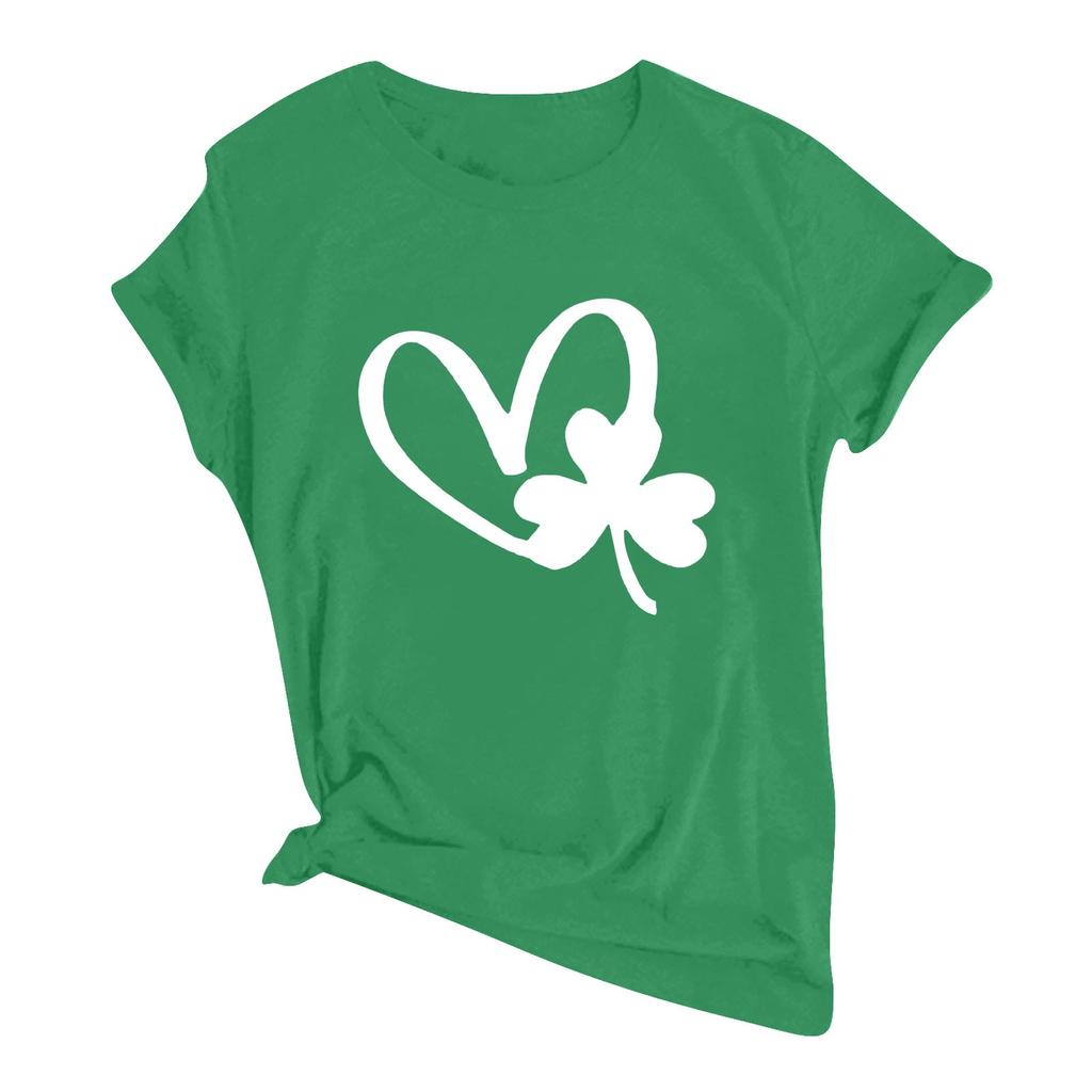 Women's Casual Fashion Round Neck Short Sleeve St. Patrick's Day Printed T-Shirt Pullover Top