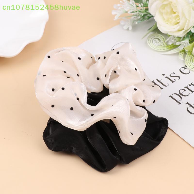 1 Pc Women Oversized Fashion Dot Point Mesh Hair Rope Large Fabric Elastic Hair Band Ponytail Holder Headwear