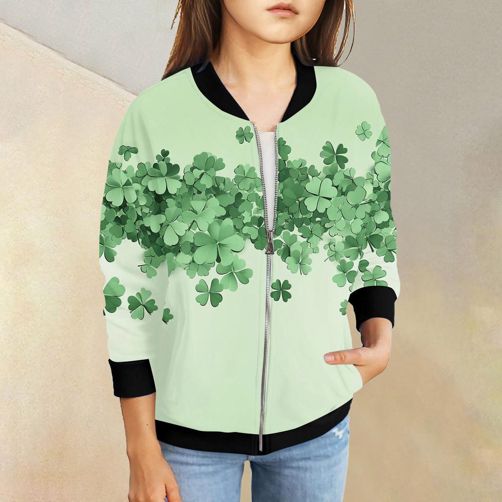 Dívčí bundy na zip Dětské podzimní mikiny s dlouhým rukávem Svrchní oděvy s kapsami St. Den svatého Patrika 5-15 let