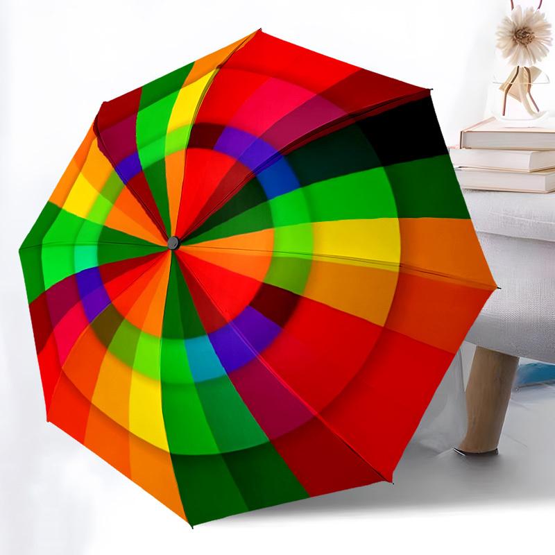1pc Color Wheel Automatic Opening/Closing Umbrella with Operation & Windproof Canopy - Folding Design yy260311051