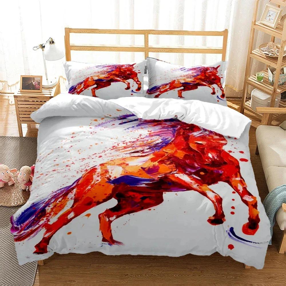 Luxury New 3D Print Horses Comfortable Duvet Quilt Cover Pillowcase Bedding Set Children Bedroom Decoration Home Textile